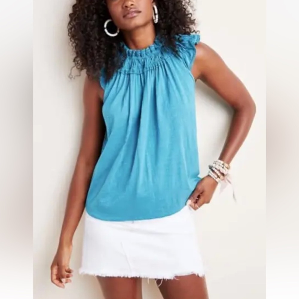 Anthropologie | Ranna Gill | Freya Flutter Ruffle Turquoise Top | XL